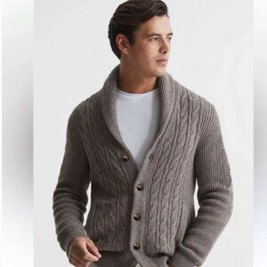 Britches Grey Cable Knit Shawl Collar Cardigan Sweater Size large